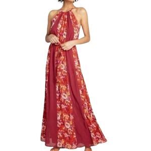 New Modcloth Illuminated Elegance Floral Plum Halter Style‎ Maxi Dress Small